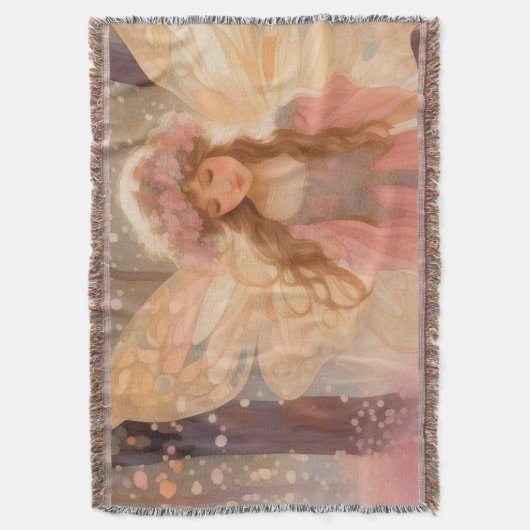キュートピンクフェアリー絵画ファンタジー スローブランケット (正面縦)