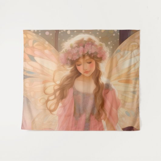 キュートピンクフェアリー絵画ファンタジー タペストリー (正面(横))