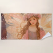 キュートピンクフェアリー絵画ファンタジー ビーチタオル (正面)