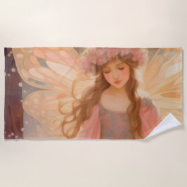 キュートピンクフェアリー絵画ファンタジー ビーチタオル
