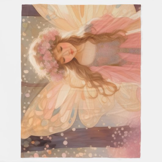 キュートピンクフェアリー絵画ファンタジー フリースブランケット (正面)