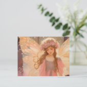キュートピンクフェアリー絵画ファンタジー ポストカード (スタンド正面)