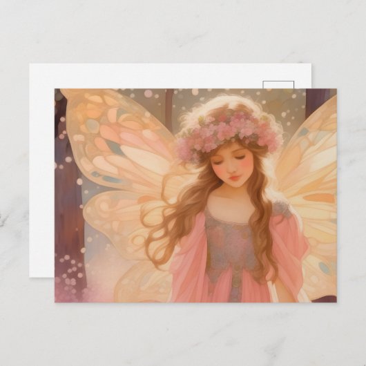 キュートピンクフェアリー絵画ファンタジー ポストカード (正面/裏面)