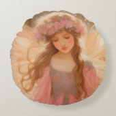 キュートピンクフェアリー絵画ファンタジー ラウンドクッション (正面)