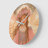 キュートピンクフェアリー絵画ファンタジー ラージ壁時計 (傾斜)
