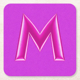 キュートピンクフォイルMモノグラムグリッターコースターセット スクエアペーパーコースター