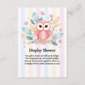 キュートピンクフクロウパステルフローラデザインベビーシャワー エンクロージャーカード (正面)