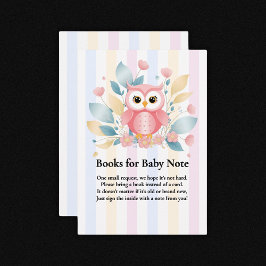 キュートピンクフクロウパステルフローラデザインベビーシャワー エンクロージャーカード