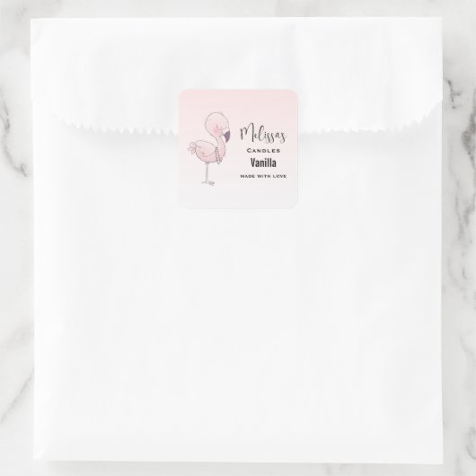 キュートピンクフラミンゴイラストレーションキャンドルビジネス スクエアシール (バッグ)
