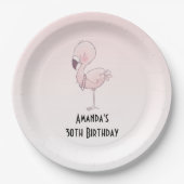キュートピンクフラミンゴイラストレーション誕生日 ペーパープレート (正面)