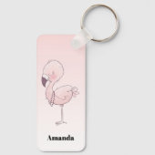 キュートピンクフラミンゴイラストレーション キーホルダー (裏面)