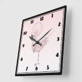 キュートピンクフラミンゴイラストレーション スクエア壁時計 (傾斜)