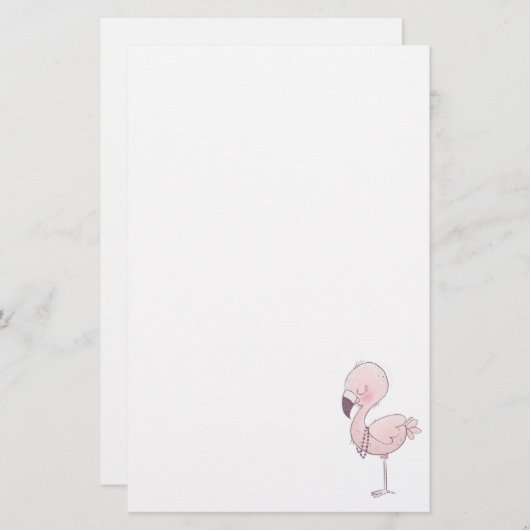 キュートピンクフラミンゴイラストレーション 便箋 (正面/裏面)