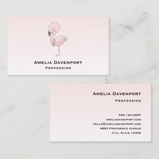キュートピンクフラミンゴイラストレーション 名刺 (正面/裏面)