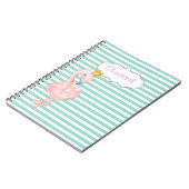 キュートピンクフラミンゴクラウンミントグリーンホワイトストライプ ノートブック (左側)