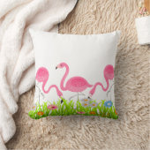 キュートピンクフラミンゴ春の花 クッション (ブランケット)