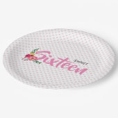 キュートピンクフローラガールズSweet sixteen誕生日 ペーパープレート (アングル)