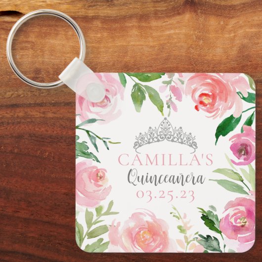 キュートピンクフローラキンセアニラシルバーティアラカスタム キーホルダー (正面)