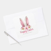 キュートピンクフローラバニー耳ハッピーイースター スクエアシール