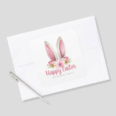 キュートピンクフローラバニー耳ハッピーイースター スクエアシール