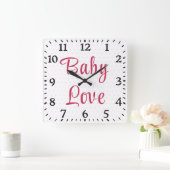 キュートピンクフローラバラ水玉模様ベビー子供部屋 スクエア壁時計 (ホーム)