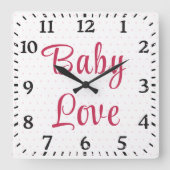 キュートピンクフローラバラ水玉模様ベビー子供部屋 スクエア壁時計 (正面)
