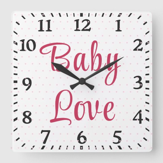 キュートピンクフローラバラ水玉模様ベビー子供部屋 スクエア壁時計 (正面)