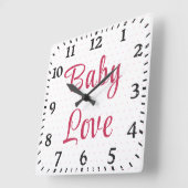 キュートピンクフローラバラ水玉模様ベビー子供部屋 スクエア壁時計 (傾斜)