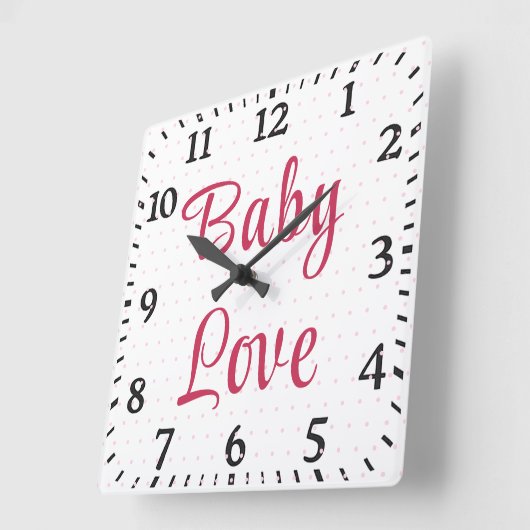 キュートピンクフローラバラ水玉模様ベビー子供部屋 スクエア壁時計 (傾斜)