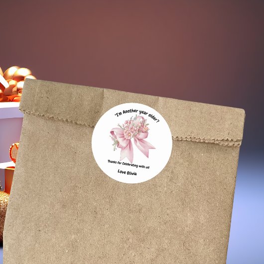 キュートピンクフローラボウガール誕生日 ラウンドシール