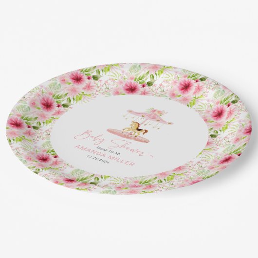 キュートピンクフローラポニー回転木馬 ペーパープレート (アングル)