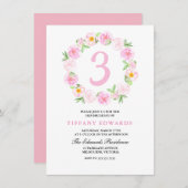 キュートピンクフローラリース誕生日招待状 招待状 (正面/裏面)