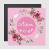 キュートピンクフローラリース誕生日磁気カード (正面/裏面)