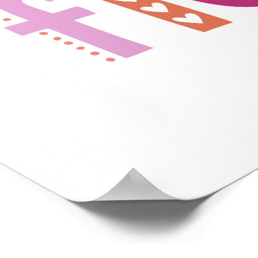 キュートピンクフローラ手札タイポグラフィ引用文 ポスター (角)