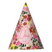 キュートピンクフローラ1年ガール誕生日 パーティーハット (正面)