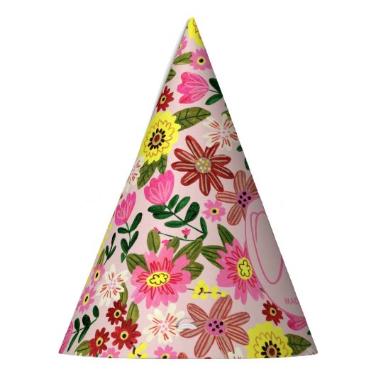 キュートピンクフローラ1年ガール誕生日 パーティーハット (左)