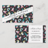 キュートピンクブラックユニコーンレインボーフローラ星 名刺 (正面/裏面)