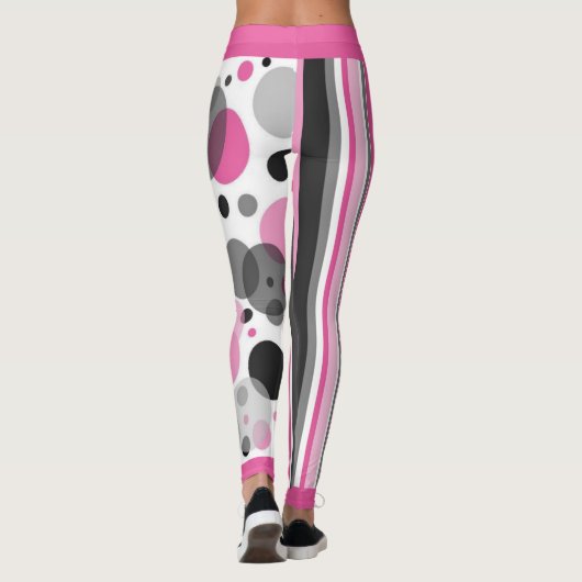 キュートピンクブラック&グレー抽象芸術水玉模様 レギンス (裏面)