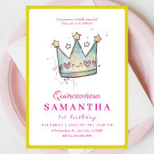 キュートピンクブルークラウンプリンセスファースト誕生日 招待状