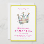 キュートピンクブルークラウンプリンセスファースト誕生日 招待状 (正面)