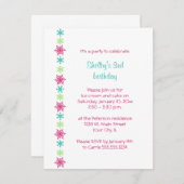 キュートピンクブルースノーフレークウィンター誕生日 招待状 (正面/裏面)