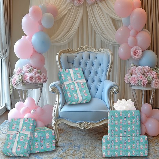 キュートピンクブルーベビー子猫 ラッピングペーパー