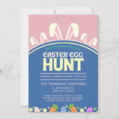 キュートピンクブルー春バニーイースターエッグ狩り 招待状 (正面)