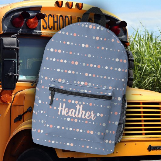 キュートピンクブルー水玉模様モノグラム名 プリントバックパック