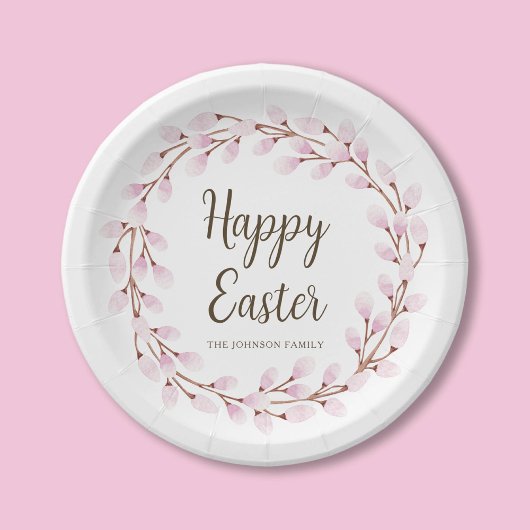 キュートピンクプッシウィローハッピーイースター ペーパープレート