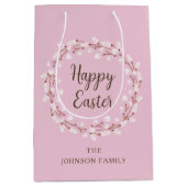 キュートピンクプッシウィローハッピーイースター ミディアムペーパーバッグ (正面)