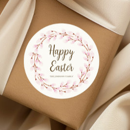 キュートピンクプッシウィローハッピーイースター ラウンドシール
