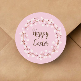 キュートピンクプッシウィローハッピーイースター ラウンドシール