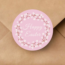 キュートピンクプッシウィローハッピーイースター ラウンドシール