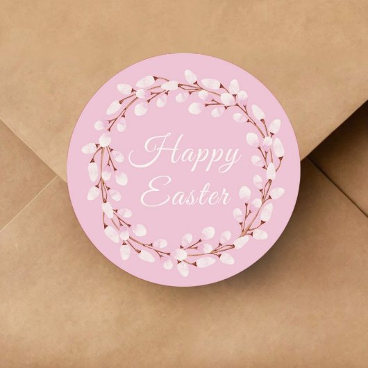キュートピンクプッシウィローハッピーイースター ラウンドシール